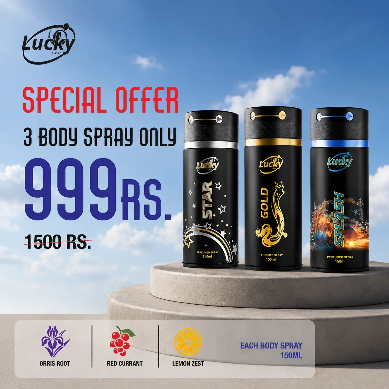 Special Offer: Lucky Splash,Gold,Star Body Spray 150ml