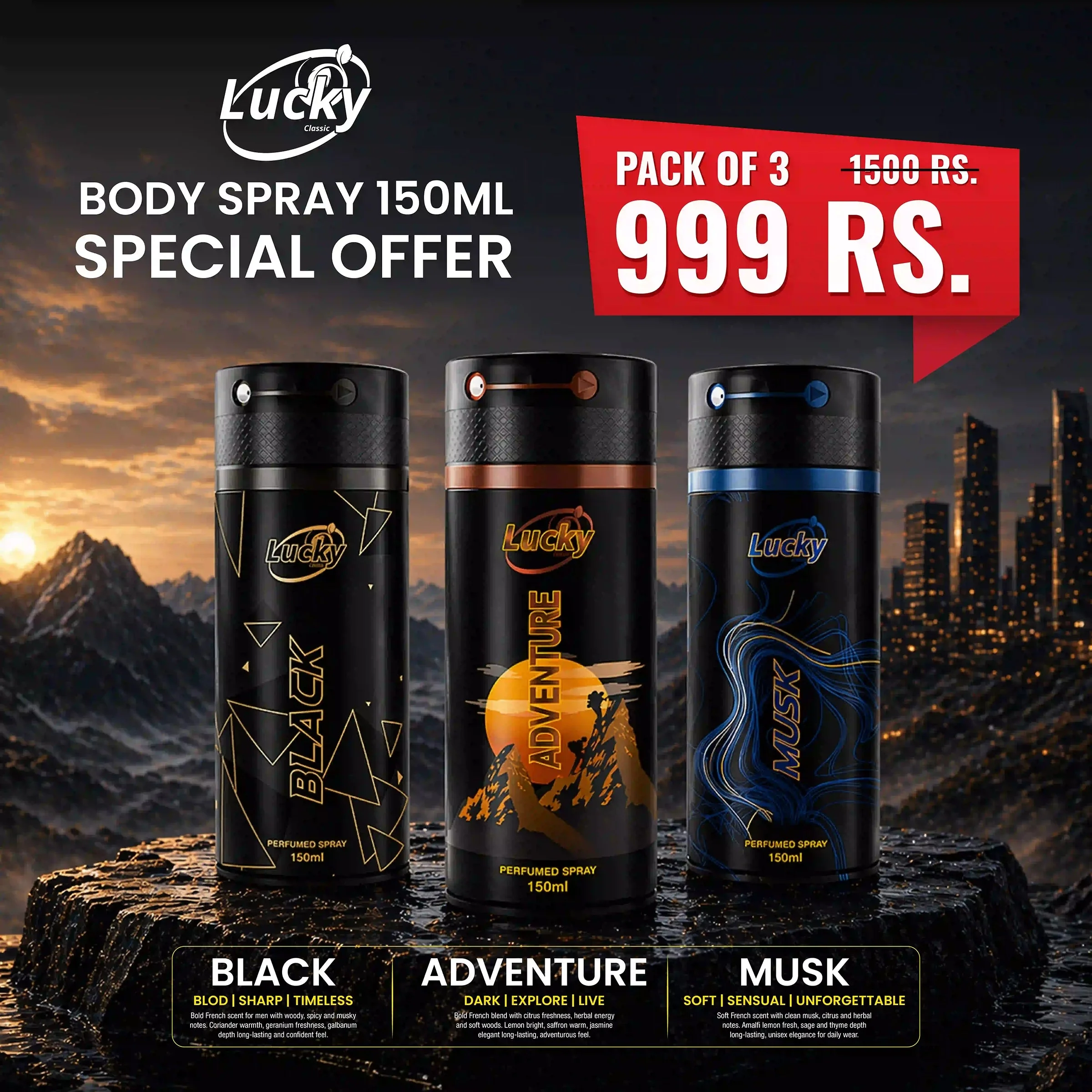 Special Offer: Lucky Adventure,Black,Musk Body Spray 150ml - Image 2